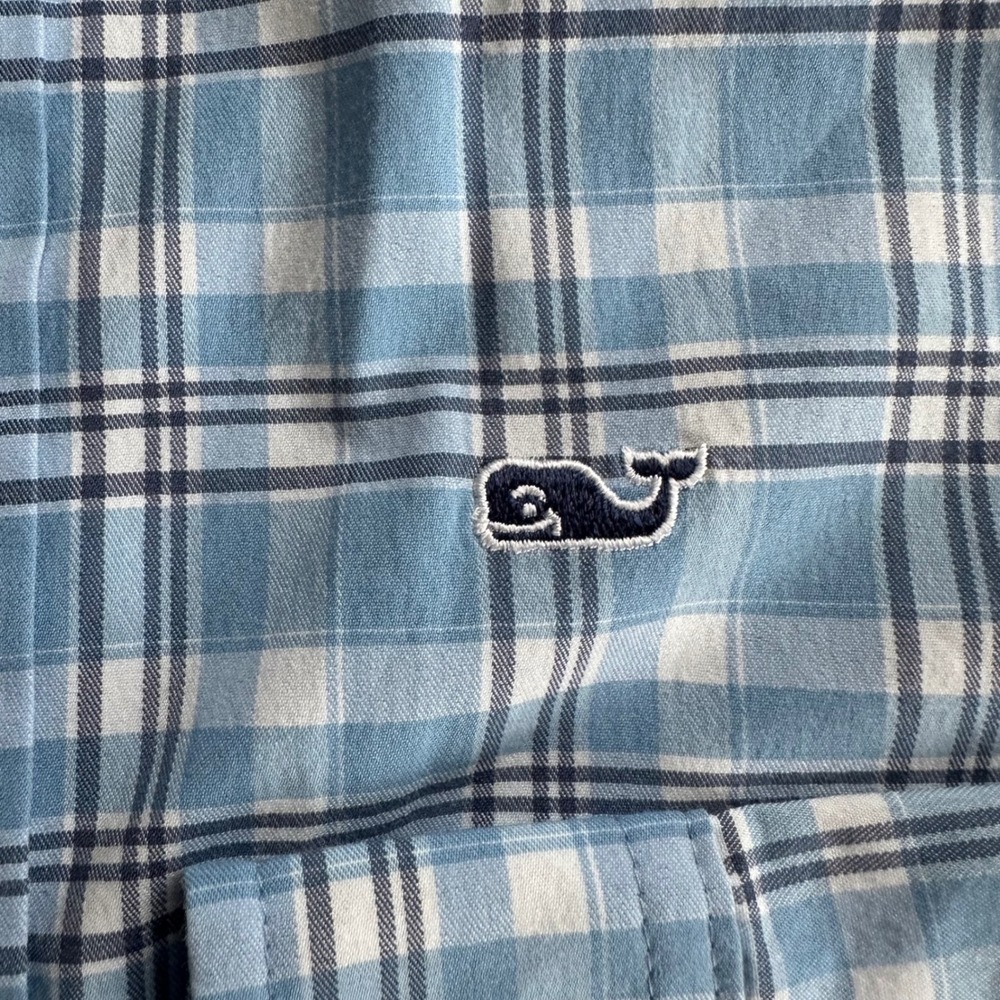 Vineyard Vines Boys 6 OTG Performance Plaid Button Down Shirt Blue White Whale - Picture 2 of 11